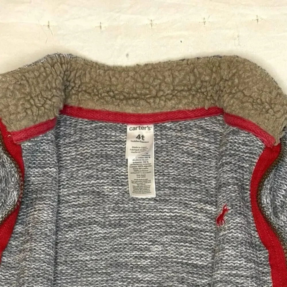 Carter's Zip Up Cardigan Sweater Boys 4T Gray Marled Knit Reindeer Embroidery